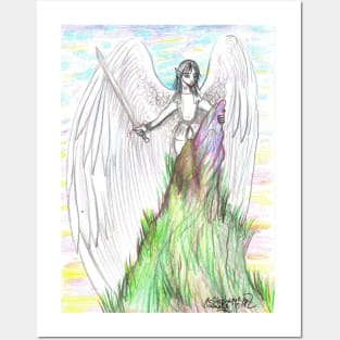 Archangel Angel Winged Man Flying Sword Mountain God Posters and Art